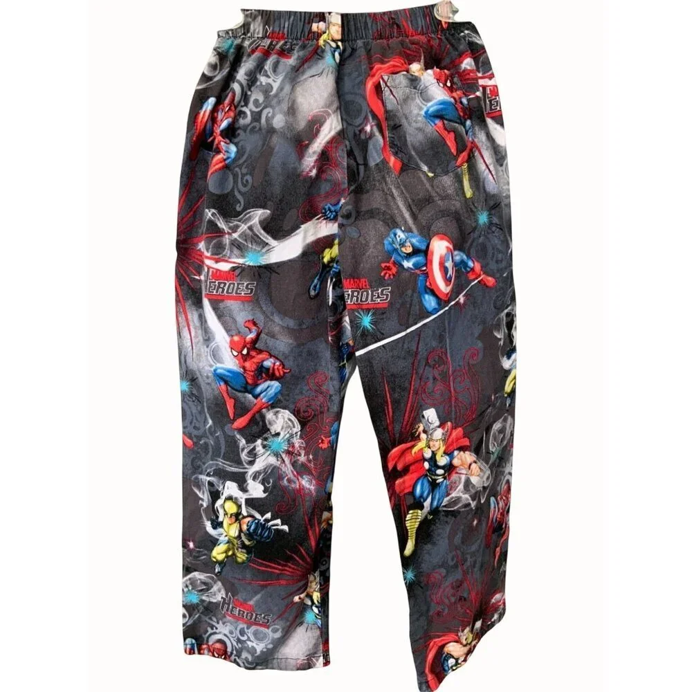 Marvel Heroes Kids Pajama Pants Medium Avengers Print Lounge Sleep Bottoms Boys
